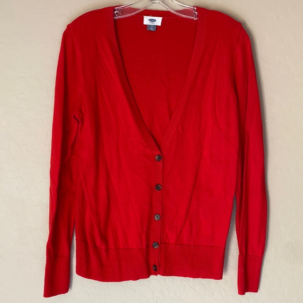 Old Navy, small petite, red, cardigan sweater with buttons